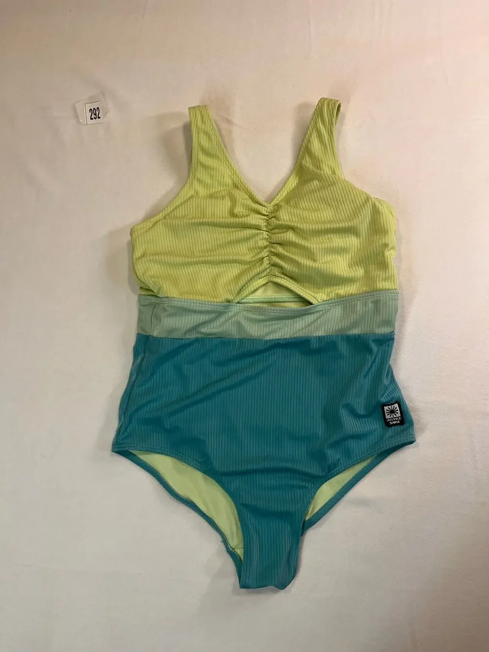 Retro Colorblock Ribbed Swimsuit by Justice Cutout One Piece Girls XL 16/18